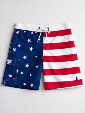 Polo Ralph Lauren Swim Trunks Mens Small Red White Blue American Flag Cargo